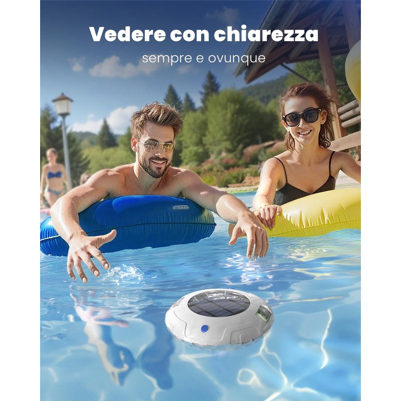 PoolPrime Pool Thermometer Easy to Read, Solar Pool Light with