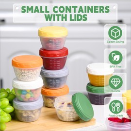 Yomarket 6pcs 4 oz Small Plastic Containers with Lids, Reusable 1/2 Cup Small Food Storage Containers, Leakproof, Microwave Dishwasher Freezer Safe