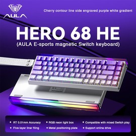 [New]Aula Hero 68 Wired Magnetic Switch Gaming Keyboard, 65% layout,RT 0.01, Extreme Response, RGB Backlit,Wired Connection, Web Driver, 8K Returns,E-Sport Gaming Accessories PC Accessories FallFreshness:_Purple Contour Line Side Engraving