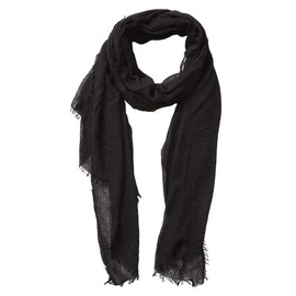 XRDSS Summer Cotton Blend Crinkle Vintage Soft Scarf with Fringed Edges 35" × 70" (Black)