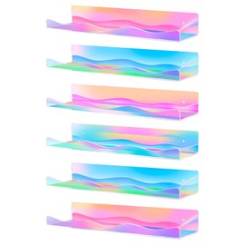 6 Pack Iridescent Acrylic Floating Shelves, 15.7" Clear Acrylic Display Shelves Bookshelf Wall Mounted, Bathroom Kids Room Home Storage Wall Decor Ledge Shelf for Skincare, Perfume, Nail Polish