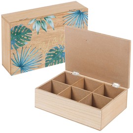 URBNLIVING Teebox mit 6 Fächern, Blatt-Design, bemalt