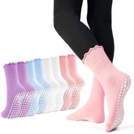 GRPSKCOS Yoga Socks Women's 4 Pairs Stopper Socks Women's Pilates Socks Non-Slip Socks for Yoga, Barre, Hospital, Pilates, Dance EU 35-40 (#4 Black + Pink + Blue + Purple, 35-40)