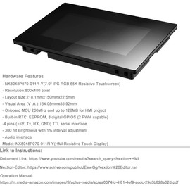 Ferwooh Nextion 7.0" LCD Module Touch Display Intelligent Series NX8048P070-011R-Y HMI IPS RGB 65K Resistive Touchscreen with Enclosure