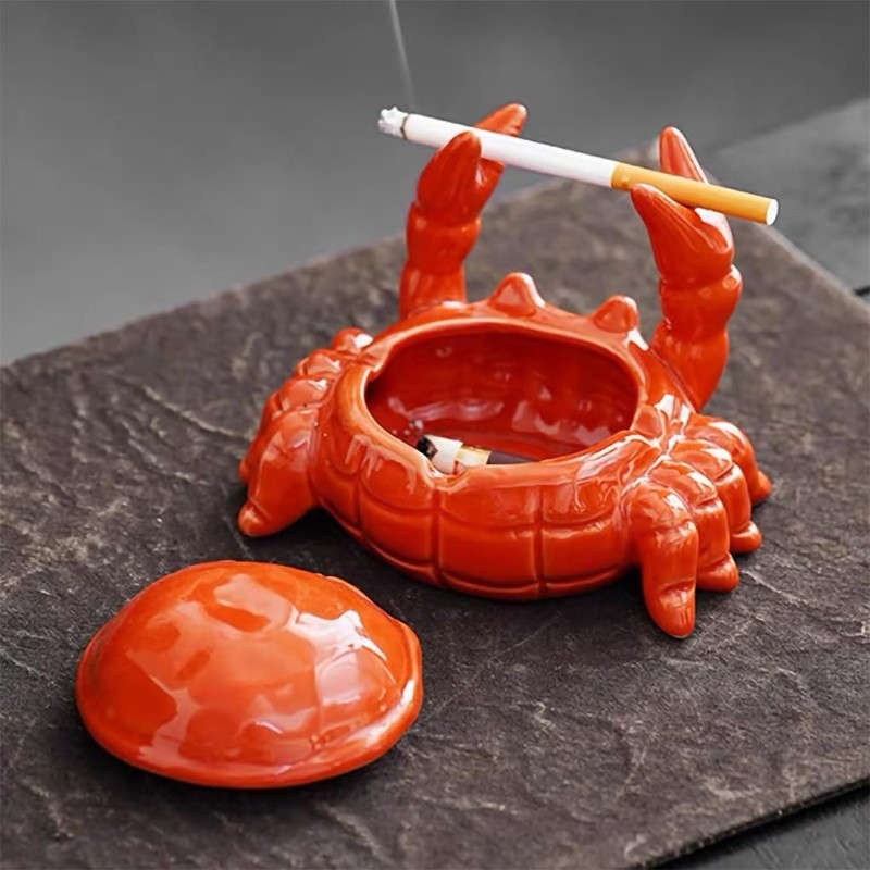 WAIT FLY Crab Ceramic Ashtray with Lid, Cute Cigar Ashtray