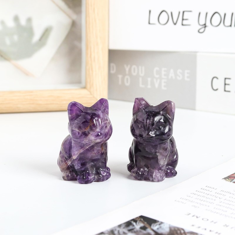 Lovionus89 Moonstone Mini Happy Sitting Cat Crystal Stone Figures, Hand
