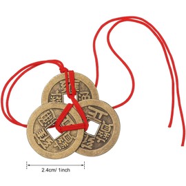 Nimomo Chinese Lucky Coin, I Ching Coins, Traditional Feng Shui Coins with Red String for Wealth and Success (10pcs)