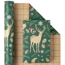 RUSPEPA Kraft Christmas Wrapping Paper Roll, Mini Roll, Watercolor Pine Tree Design Kraft Paper Rustic Forest Gift Wrap for Women, Men, Friends, Christmas, Holiday, Winter Party, 17 Inches x 16.4 Feet