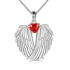 YFN Women's Angel Wings Necklace Sterling Silver Guardian Angel January Birthstone Necklace Wings Pendant Jewelry forGifts