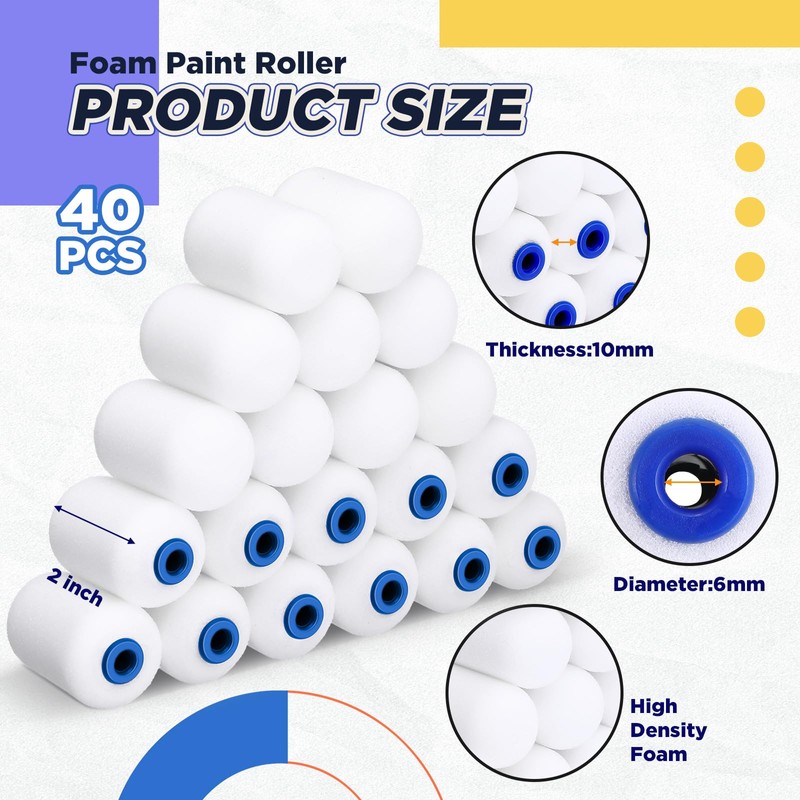 Nuenen 40 Pcs 2 Inch Foam Paint Rollers Mini Paint