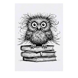 'Scruffy Book Owl' Temporary Tattoo - Water Resistant, Skin-Safe, Non-Toxic Transfer (TO00081311)