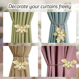 Curtain Holdbacks, Gift Set of 2, Resin Magnetic Curtain Tiebacks Golden Flying Bee Curtain Holders, Decorative Curtain Ties for Drapes, Outdoor Home Office Farmhouse Curtain Decorative Accessories