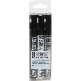 PEBEO INC PEBEO Markers 3/PKG BLK/WHT/SI, Black, White & Silver, 20.5 x 6 x 2 cm
