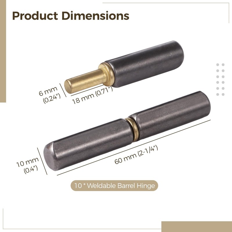10 PCS Weldable Barrel Hinges, 2-1/4 in Weld On Door