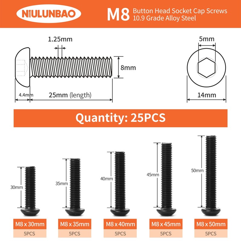 NIULUNBAO M8 x 30mm 35mm 40mm 45mm 50mm Button Head