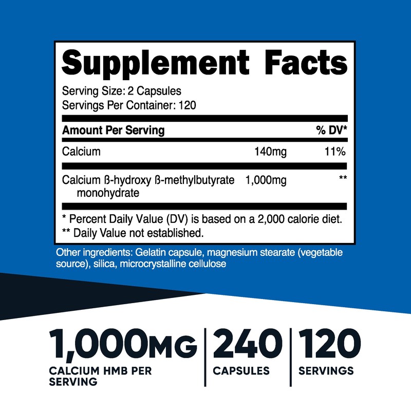 Nutricost HMB (Beta-Hydroxy Beta-Methylbutyrate) 1000mg (240 Capsules) - 500mg Per