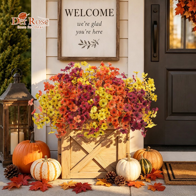 Der Rose 24Pcs Artificial Fall Flowers for Outdoors Porch Autumn