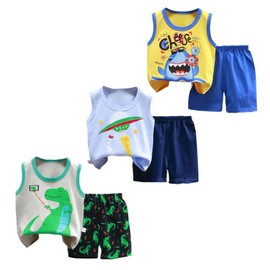 Toddler Boy Clothes for Infant Baby Boy Summer Sleeveless Dinosaur Shirts+Shorts Outfits Clothes Set