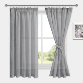 DWCN Sheer Grey Curtains with Tiebacks Transparent Curtains for Windows Pencil Pleat 2 Panels, Grey, W55 x L69 Inch