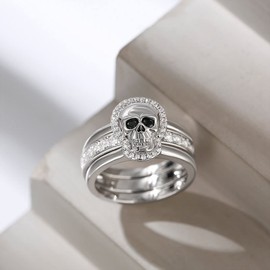 Jeulia Skull Sterling Silver Interchangeable Ring Set Women Round Cut Cubic Zirconia Engagement Ring Anniversary Promise Jewellery GiftBox for Mom Wife (S-½, Undying Soul)