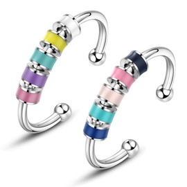 LIU JUN Enamel Fidget Rings for Anxiety Women, to My Daughter Anxiety Ring Multicolor Stainless Steel Stress Relief Spinner Rings, Stainless Steel