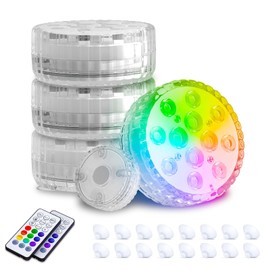 Submersible LED Lights, Underwater Pool Light 16 RGB Color Changing, IP68 Waterproof with RF Remote, Magnetic/Suction Cup/Battery Operated Shower Lights for Spa/Hot Tub/Bathtub/Pond