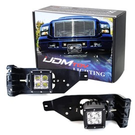 iJDMTOY Foglamp Replace LED Pod Light Kit Compatible With 2005-07 Ford F250 F350 F450 Excursion, Incl (2) 20W High Power LED Cubes, OEM Fog Location Mounting Brackets & On/Off Relay Wiring Harnesss