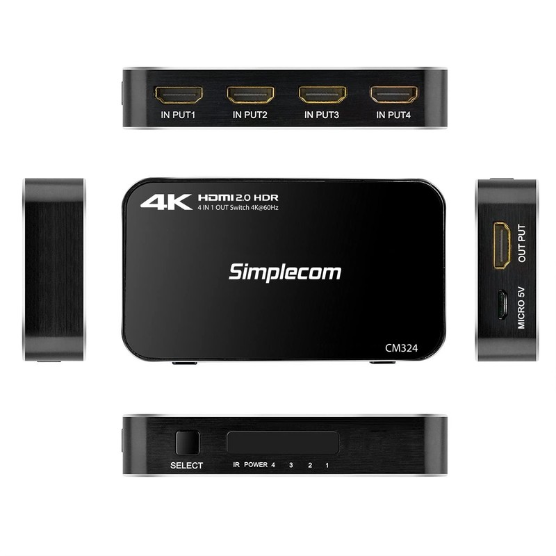 Simplecom CM324 4 Way HDMI 2.0 Switch with Remote 4