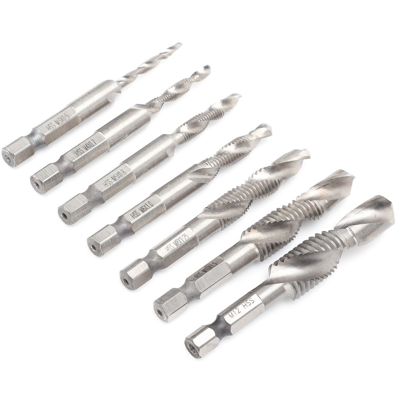 7Pcs Tap Set 1/4 Hex Shank Metric Drilling and Tapping