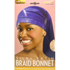 DONNA Satin Braid Bonnet, Satin Bonnet for Sleeping Shower Cap for Women, Sleep Cap for Women with Long Braids, Long Twist, Beige Color