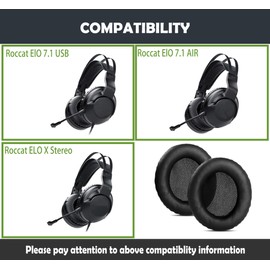 HTINDUSTRY Earpads Replacement Cushion Compatible with Roccat ElO 7.1 AIR/ELO 7.1 USB/ELO X Stereo Headsets Ear Pads with Softer Protein Leather/Memory Foam