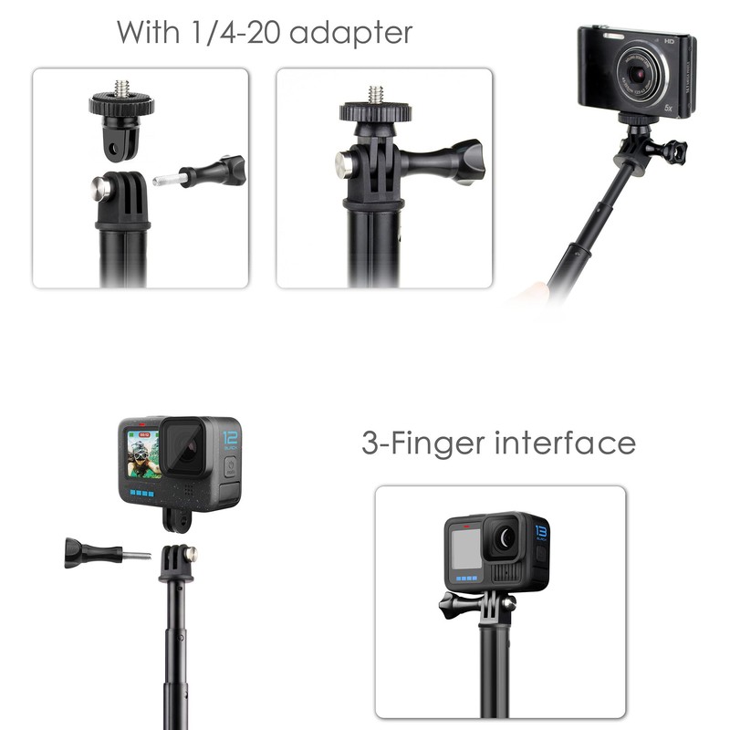 YALLSAME 46" Waterproof Selfie Stick for GoPro Insta360 DJI Action
