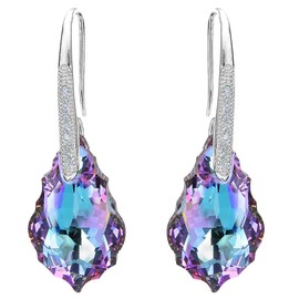 EleQueen 925 Sterling Silver CZ Baroque Drop Hook Earrings Vitrail Light Adorned with Austrian Crystals, Valentine's Day/Mother's Day/Christmas Jewerly Gift for Wife/Mom