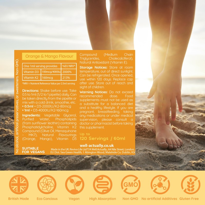 WELL ACTUALLY Liposomal Vitamin D3 + K2 Liquid Pipette -