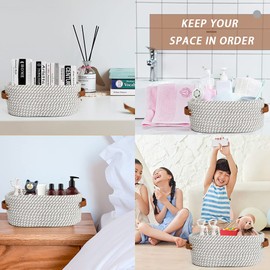 Bestcool Storage Baskets, 2 Pieces Cotton Knitted Basket, Woven Basket, Cotton Rope Baskets, Bathroom Basket, Foldable Storage Basket with Handles for Cupboards, Drawer Cupboard, Shelf, Chest of