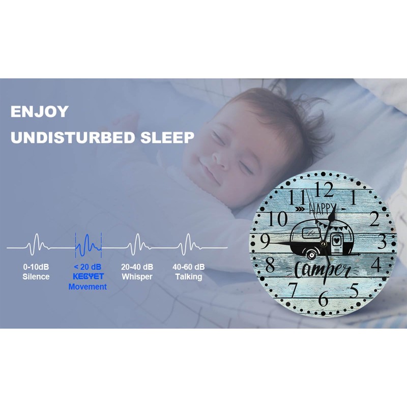 KEEPSUPER Clock Happy Camper Wall Clock 10 Inch Battery Operated