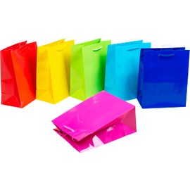 HEKU Colourful Gift Bags in Intense Coloured Design, Pack of 12, 6 Colours (Yellow, Turquoise, Red, Pink, Light Green, Dark Blue), 23 x 18 x 10 cm, Environmentally Friendly and Reusable