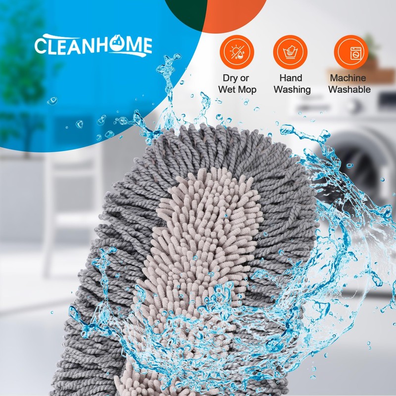 CLEANHOME Floor Mop Chenille Cloth Pad 2 Replacement Pads (Grey)