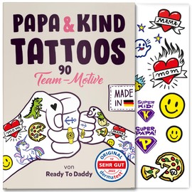 Ready to Daddy Papa & Kind Tattoos | 90 Cool Family Designs | Produced in Germany | DermaTest Verdict Very Good | Great Gift for Dads and Family