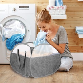 2 Pack Collapsible Laundry Baskets, 90L Large Foldable Laundry Basket, Pop Up Hampers for Laundry, Dirty Clothes Laundry Hamper for Bedroom, Bathroom, Dorm, Laundry Room, Travel or Camping Grey