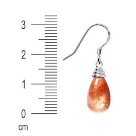 Franki Baker Dainty Rounded Pear Drop A Quality Unusual Sunstone & 925 Sterling Silver Dangle Earrings. Length: 3cms
