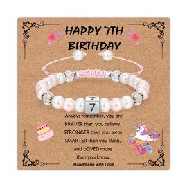 Toplstud 7 Year Old Girls Gifts, 7th Birthday Gifts for Girls, Birthday Bracelets Presents for Daughter Granddaughter Niece, Kids Jewellery Pink Bracelets