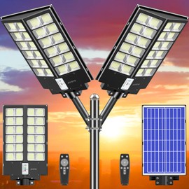 JOYEYE Solar Street Light 6800W, Solar Street Lights Outdoor High Lumens, Solar Parking Lot Lights 7000K, Solar Lights Outdoor with Motion Sensor Dusk to Dawn for Parking Lot, 2 Pack