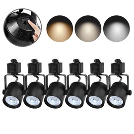 Arcfox 9W 3 Color H Type Dimmable LED Track Lighting Heads, 3000K 4000K 5000K Selectable, 3 Wire CRI90 24° Angle Ceiling Spotlight for Accent Task Art Exhibition, ETL Listed (6 Pack,Black)