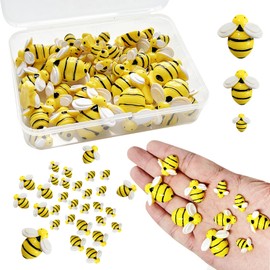 Miukomiu Tiny Resin Bees for Crafts, 50 Pcs Plastic Bumble Bee Decor for DIY Wreath Embellishments and Bee Themed Party Supplies Baby Shower Birthday Table Decoration