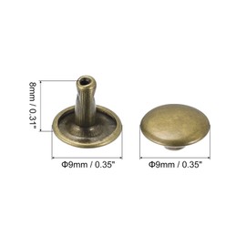 sourcing map 50 Sets Leather Rivets 9 mm Double Cap Rivets 8 mm Height Metal Rivets Round Rivets Hollow Rivets Rivets for Leather Craft Repair DIY Purse Belt Bags Shoes Bronze Tone