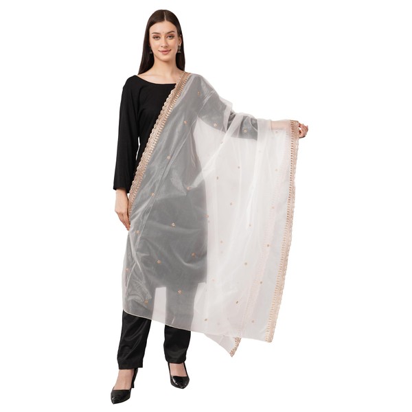Mela Bazaar Gold Embroidered Shimmer Net Dupatta, Lightweight and Sheer