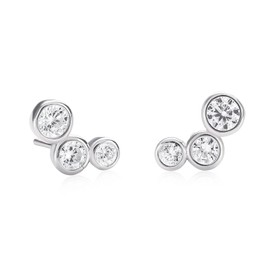 Namana Climber Earrings in 925 Sterling Silver, Cute Ear Climbers for Women and Girls with Cubic Zirconia Stones, Simple 925 Sterling Silver Stud Earrings, Silver Jewellery for Women