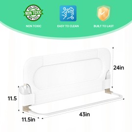 UPGOGO Folding Bed Rail for Toddlers,Baby Bed Rail Guard with Reinforced Anchor Safety System,Fit Bunk,Full Size,Queen,King,Twin(White,43"x23.6")