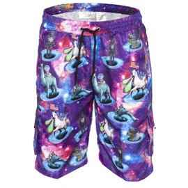 Funny Guy Mugs Mens Lightweight Quick Dry Swim Trunks with Mesh Lining (Space Alliance, Large)